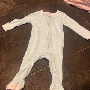 Light blue and pink girls footie pjs.